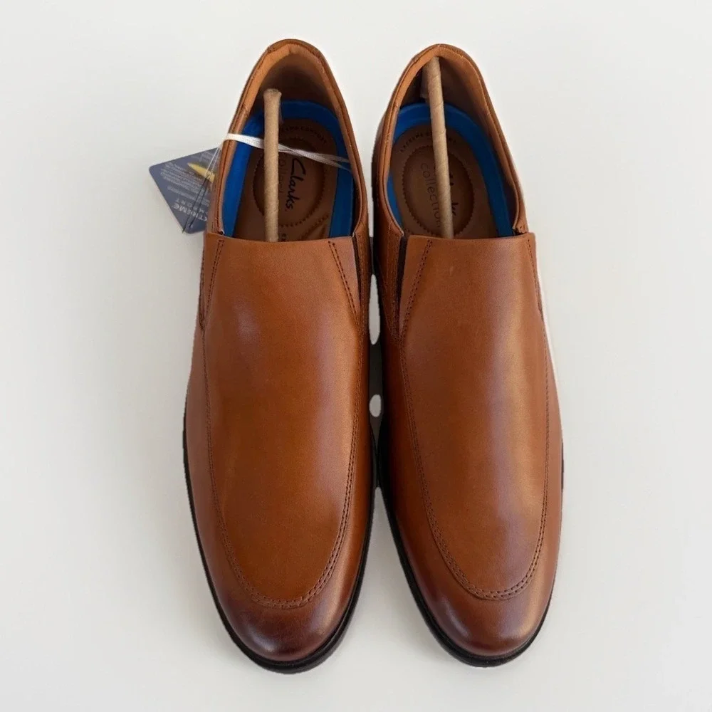 Clarks Whiddon Step Dark Tan Size 14M Slip-On Loafers Brown Leather Men's Shoes